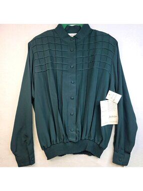 Vintage 80s Yves St. Clair Pintuck Blouse Sze 16 Fall Green Victorian Edwardian